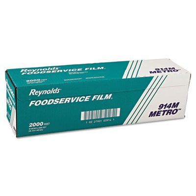Pactiv 914M Reynolds Foodservice Film Roll, PVC, Cutter Box, 18" x 2000', Clear - 1 / Case