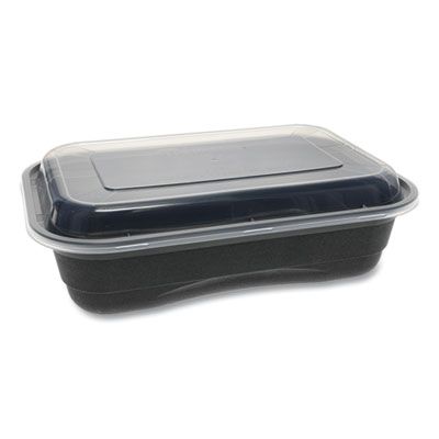 Pactiv NV2GRT3688B EarthChoice Versa2Go Takeout Containers & Lids, Microwavable, 36 oz 8.4" x 5.6" x 2", Black / Clear - 150 / Case