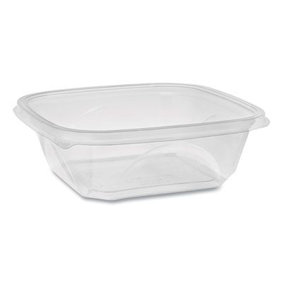 Pactiv SAC0732 EarthChoice 32 oz Square Plastic Salad Bowl / Food Container, Recycled, No Lid, 7" x 7" x 2", Clear - 300 / Case