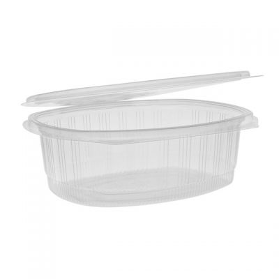 Pactiv YCA910480000 EarthChoice 48 oz Plastic Hinged Lid Take Out Deli Container, Recycled PET, 8.875" x 7.25" x 2.938", Clear - 190 / Case