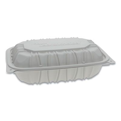 Pactiv YCNW0207 EarthChoice Hinged Lid Plastic Food Containers, Vented, Microwavable, 9" x 6" x 2.75", White - 170 / Case