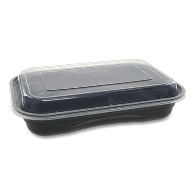 Pactiv NV2GRT2786B EarthChoice Versa2Go Takeout Containers & Lids, Microwavable, 27 oz, 8.4" x 5.6" x 1.4", Black / Clear - 150 / Case