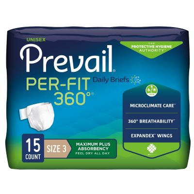 Prevail Per-Fit 360° Daily Adult Diapers with Tabs, Size 3 (X-Large 48-73 in.), Maximum Plus - 15 / Case