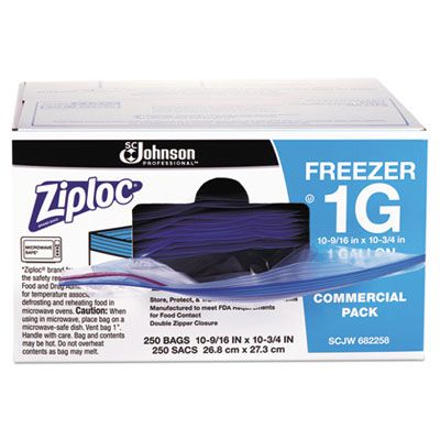 SC Johnson 682258 Ziploc Commercial 1 Gallon Freezer Bags, 2.7 Mil, 10-9/16" x 10-3/4", Clear - 250 / Case