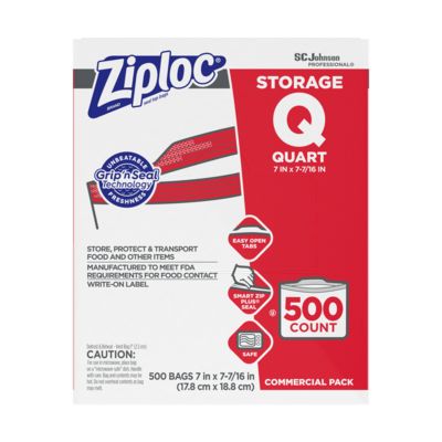 SC Johnson 682256 Commercial Ziploc Quart Bags, Plastic, Zipper, 1.75 Mil, 7" x 8", Clear - 500 / Case