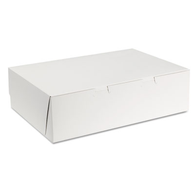 Southern Champion 1025 Paper 1/4 Sheet Cake Bakery Boxes, Tuck Top, 14" x 10" x 4", White - 100 / Case