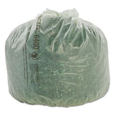 Stout E2430E85 EcoSafe 13 Gallon Compostable Trash Can Liners / Garbage Bags, 0.85 Mil, 24" x 30", Green - 45 / Case