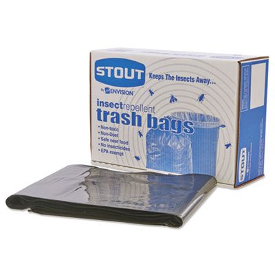 Stout P3752K20 55 Gallon Insect Repellent Trash Can Liners / Garbage Bags, 2 Mil, 40" x 45", Black - 65 / Case