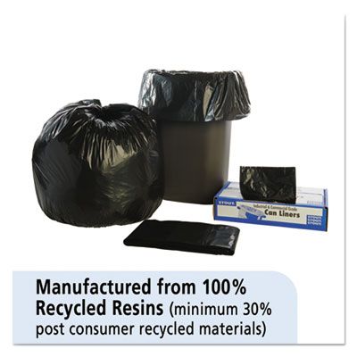 Stout T3039B13 30 Gallon Trash Can Liners / Garbage Bags, Recycled, 1.3 Mil, 30" x 39", Black / Brown - 100 / Case