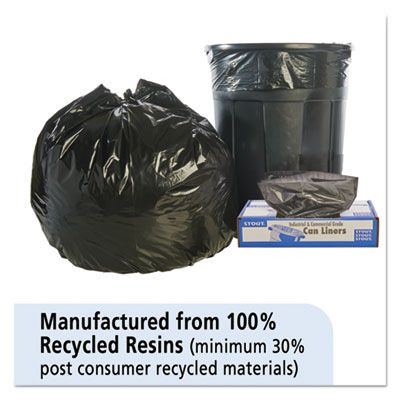 Stout T4048B15 45 Gallon Trash Can Liners / Garbage Bags, Recycled, 1.5 Mil, 40" x 48", Black / Brown - 100 / Case