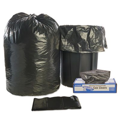 Stout T4349B15 56 Gallon Trash Can Liners / Garbage Bags, Recycled, 1.5 Mil, 43" x 49", Black / Brown - 100 / Case