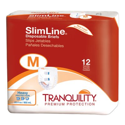 Tranquility SlimLine Adult Diapers with Tabs, Medium (32-44 in.), Heavy Absorbency - 96 / Case
