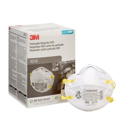3M 8210 N95 Particulate Respirator Mask, Cup Style w/ Elastic Straps, Adult Size, White - 20 / Case