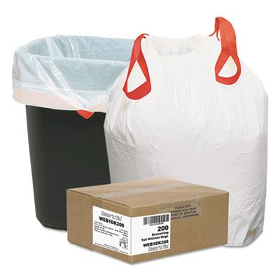 Webster 1DK200 13 Gallon Drawstring Garbage Bags / Trash Can Liners, 0.9 Mil, 24-1/2" x 27-3/8", White - 200 / Case