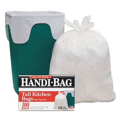 Webster HAB6FK100 13 Gallon Tall Kitchen Trash Bags, 0.6 Mil, 23-1/2" x 29", White - 100 / Case