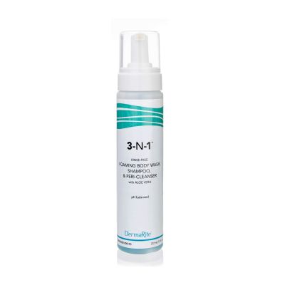 DermaRite 3-N-1 Foaming Body Wash, Shampoo, & Perineal Cleanser, Rinse-Free, 7.5 oz - 12 / Case
