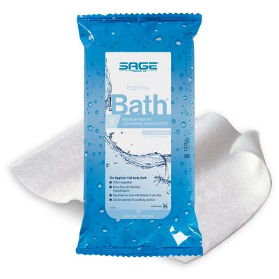 Sage Essential Bath Rinse-Free Wipes with Aloe, Scented - 480 / Case